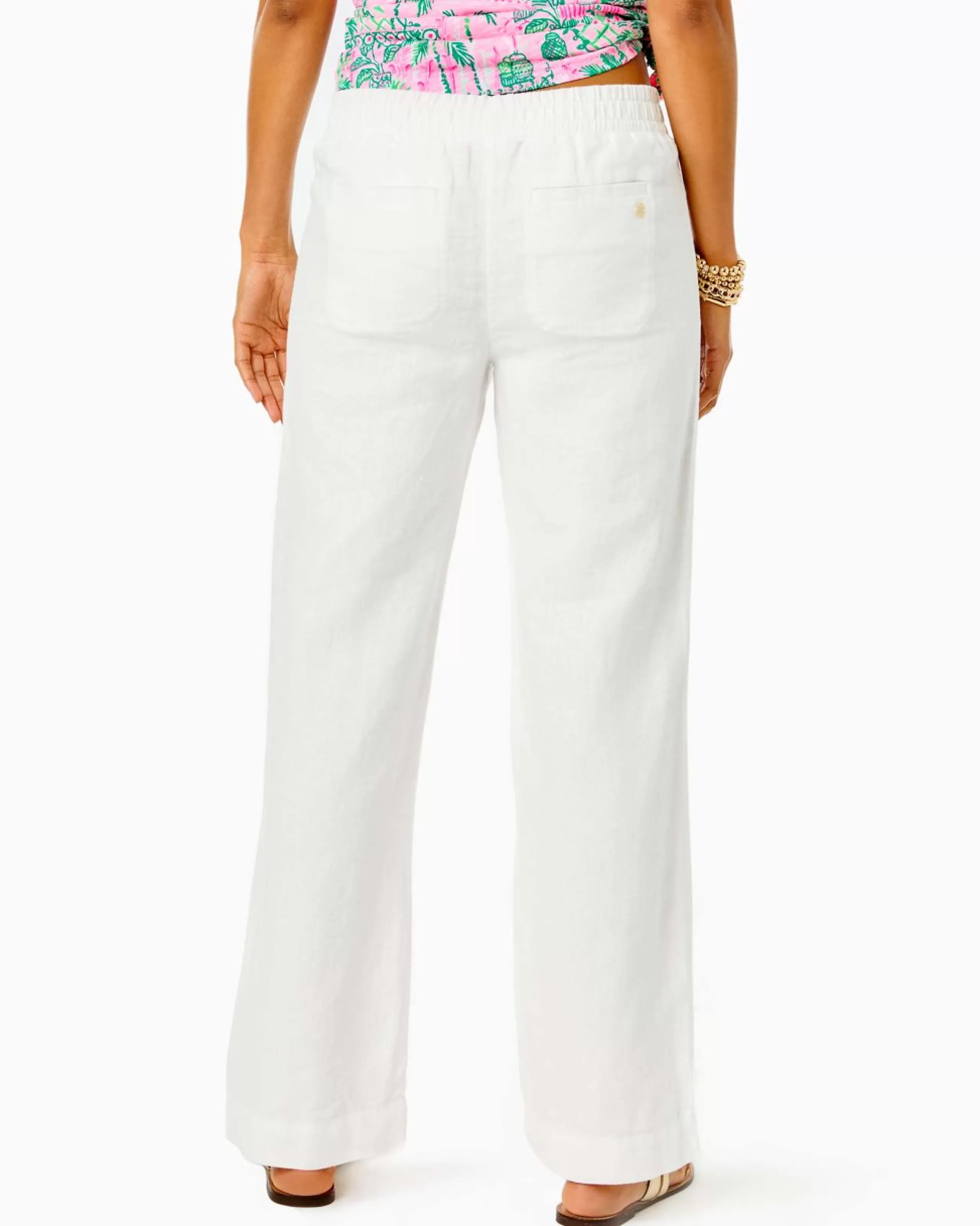 Best Sale Lilly Pulitzer 31" Deri Linen Palazzo Pant Resort White