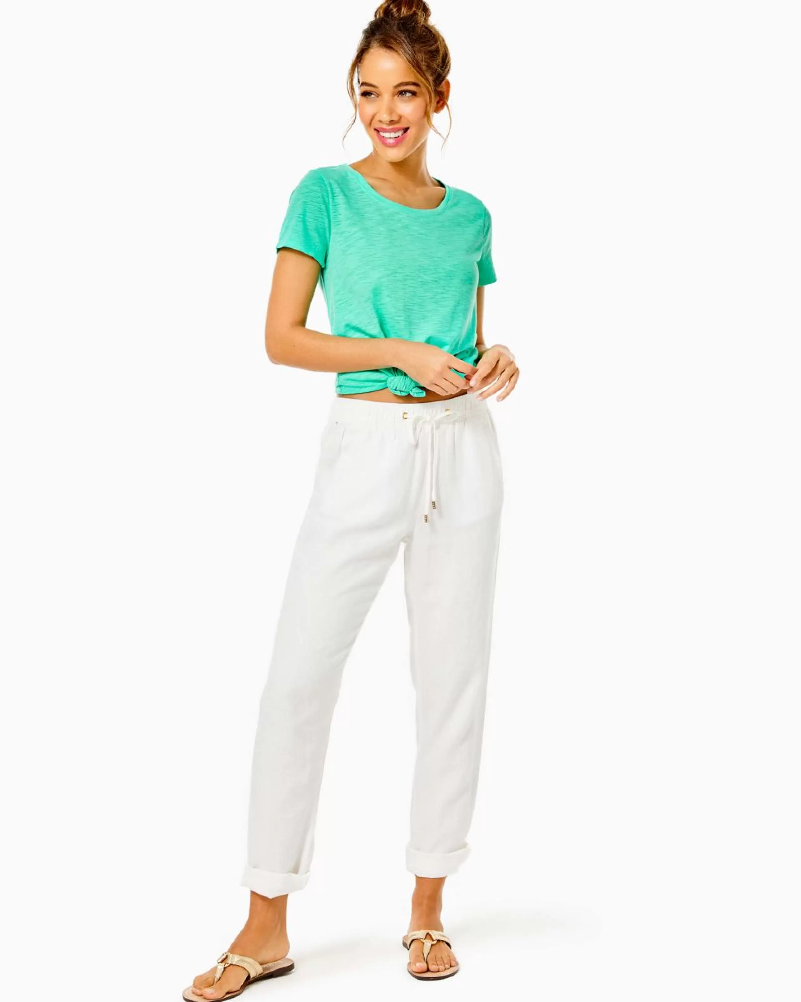 Cheap Lilly Pulitzer 31" Taron Mid-Rise Linen Pant Resort White