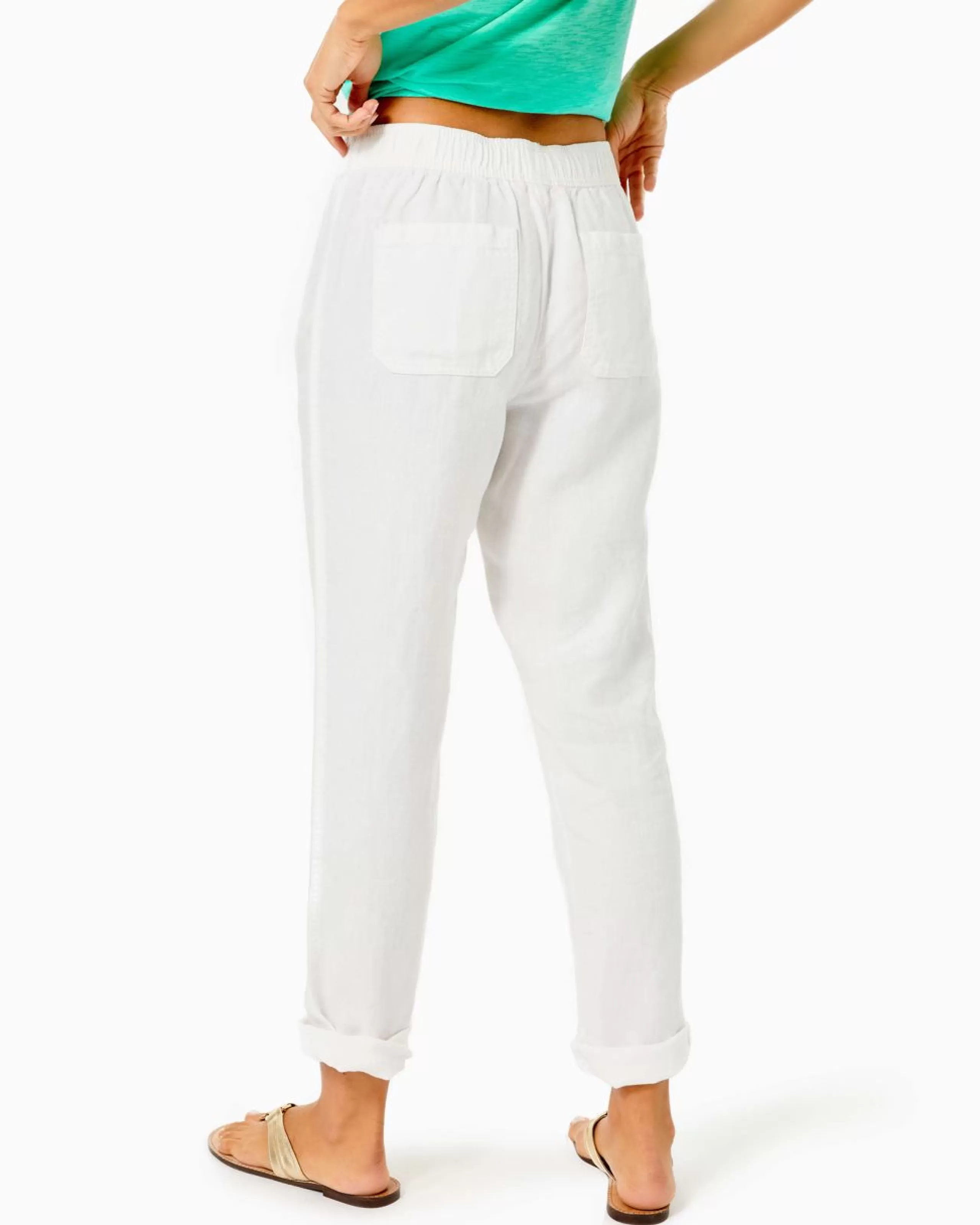 Cheap Lilly Pulitzer 31" Taron Mid-Rise Linen Pant Resort White