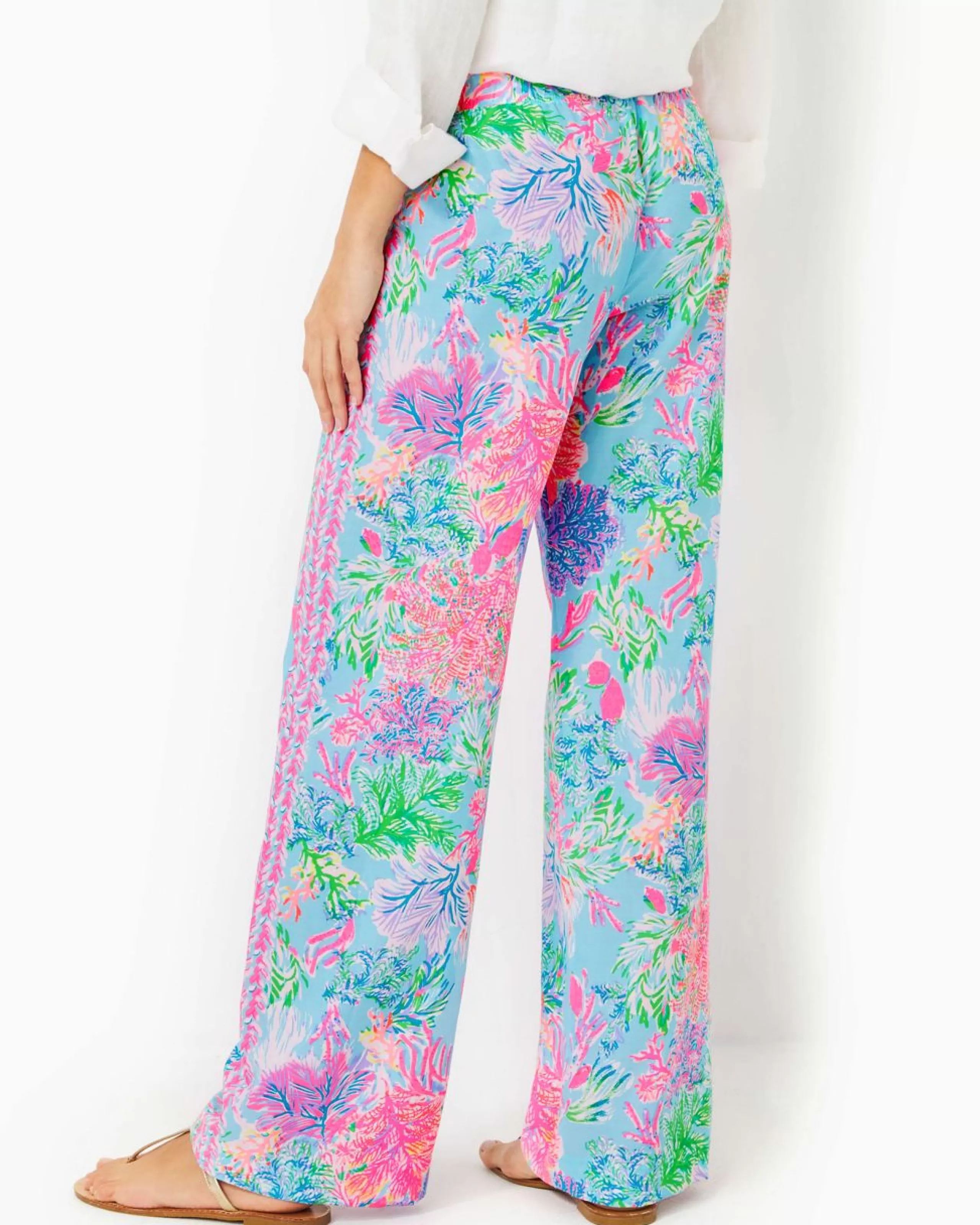 Best Sale Lilly Pulitzer 32" Bal Harbour Palazzo Pant Celestial Blue Cay To My Heart Engineered Pant