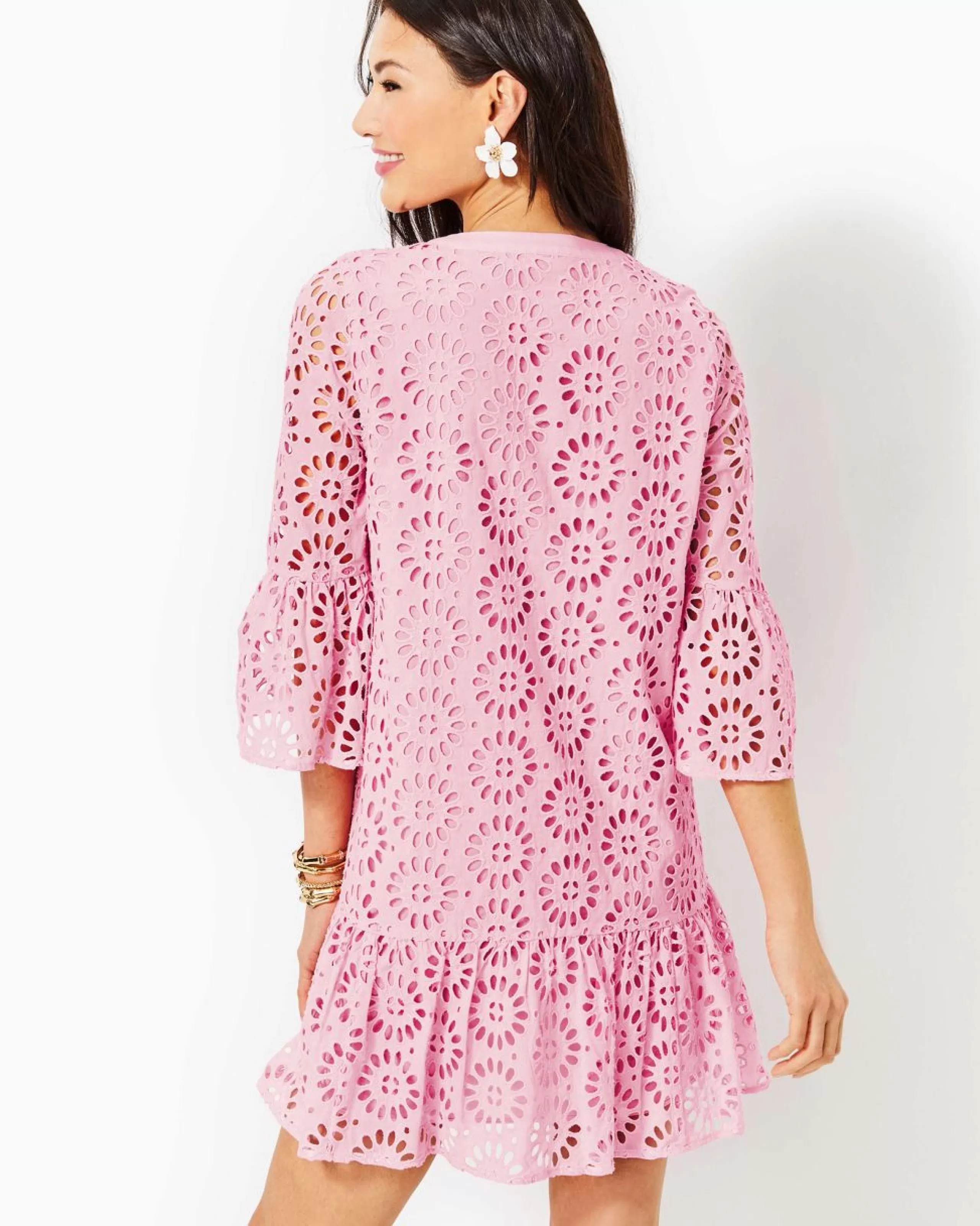 Store Lilly Pulitzer Bekah Eyelet Dress Peony Pink Oversized Pinwheel Eyelet