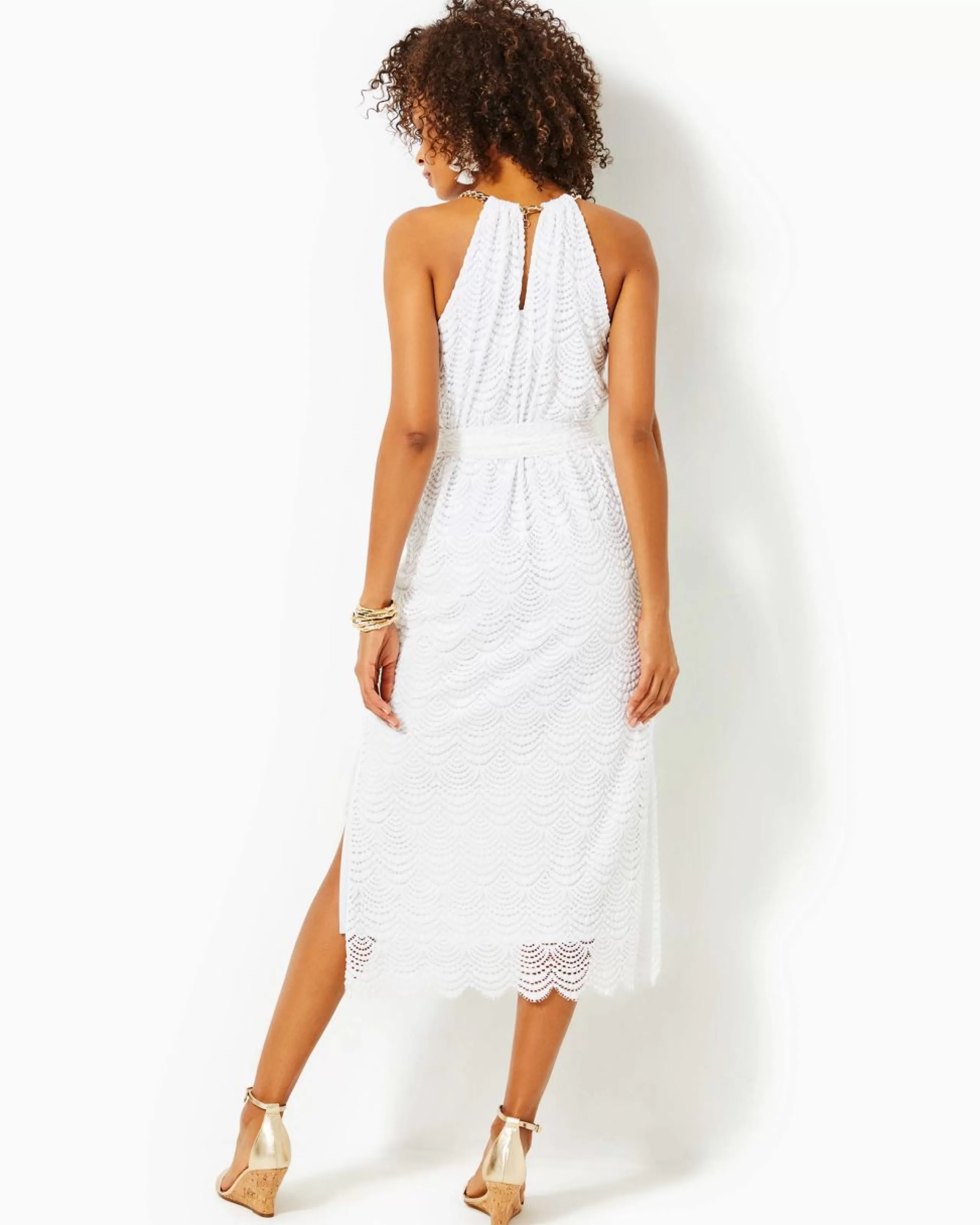 Cheap Lilly Pulitzer Bingham Lace Midi Dress Resort White Scalloped Shell Lace