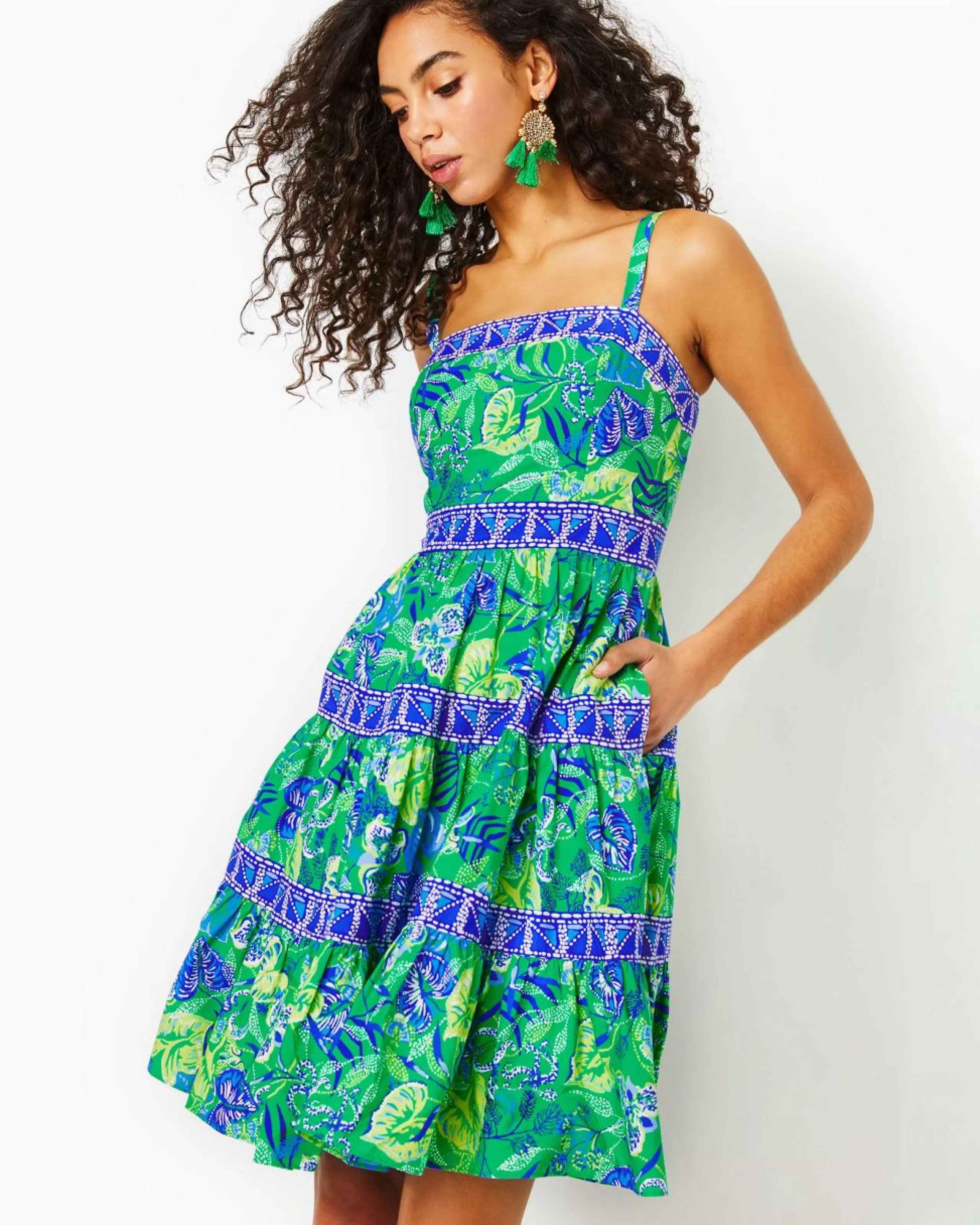 Best Lilly Pulitzer Casidee Cotton Dress Botanical Green In A Flutter Engineered Dress