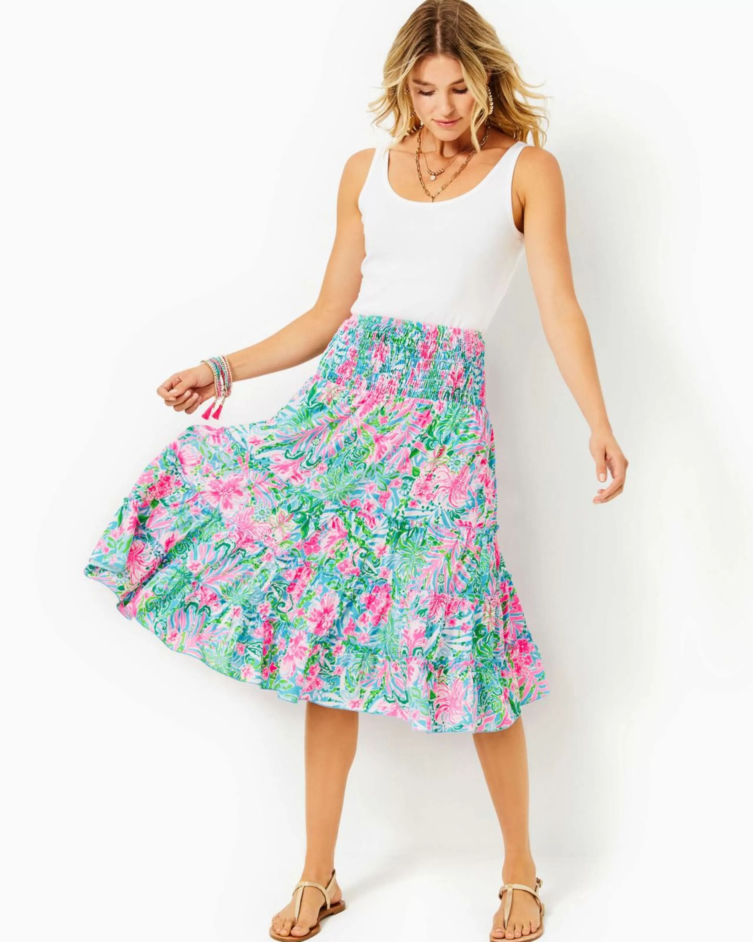 Best Lilly Pulitzer Deavan Midi Skirt Amalfi Blue Leaf It Wild