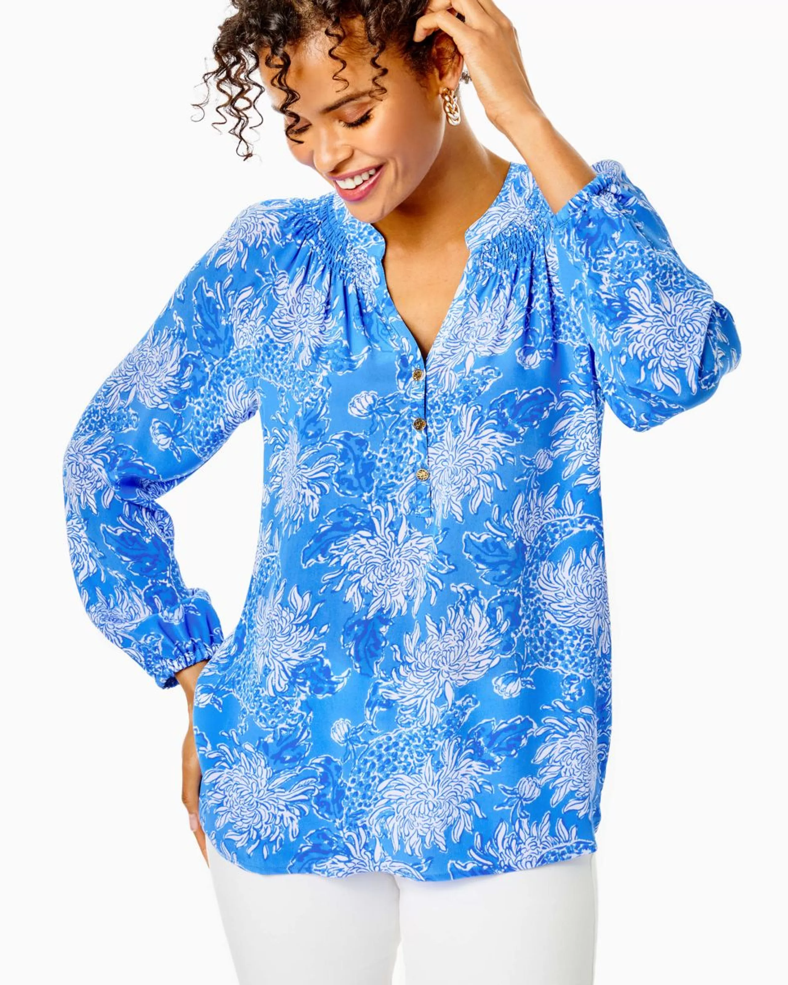 Cheap Lilly Pulitzer Elsa Silk Top Boca Blue Croc And Lock It