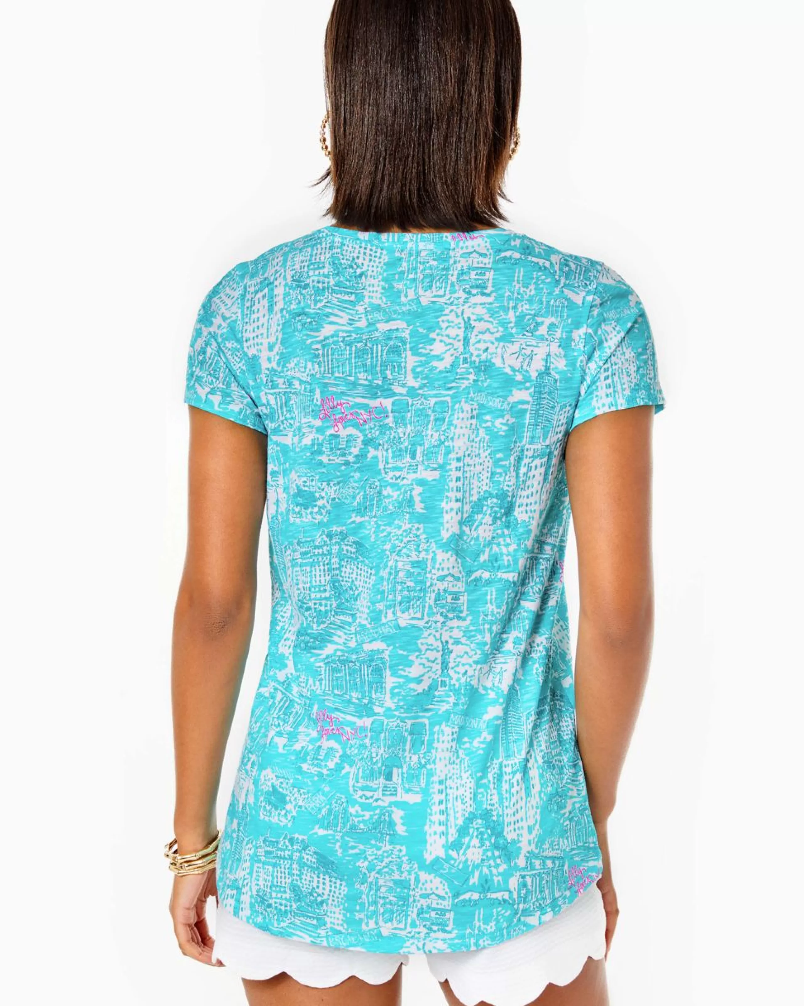 Best Sale Lilly Pulitzer Etta V-Neck Top Shorely Blue Nyc Toile