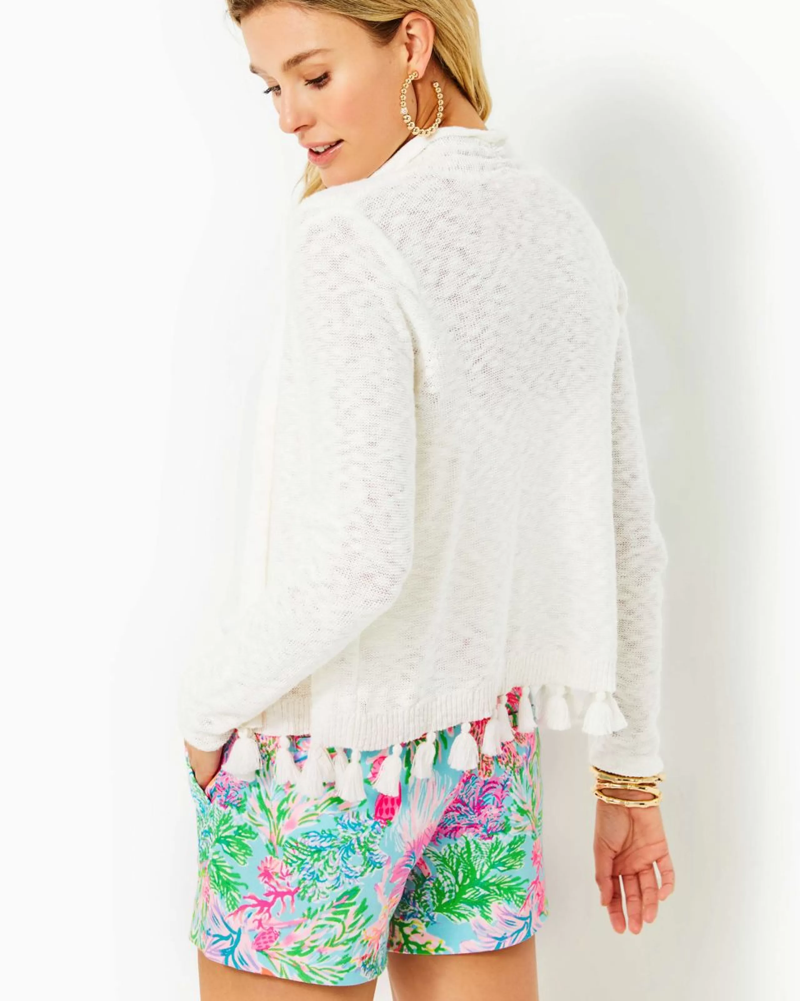 Sale Lilly Pulitzer Faretta Open-Front Cardigan Resort White