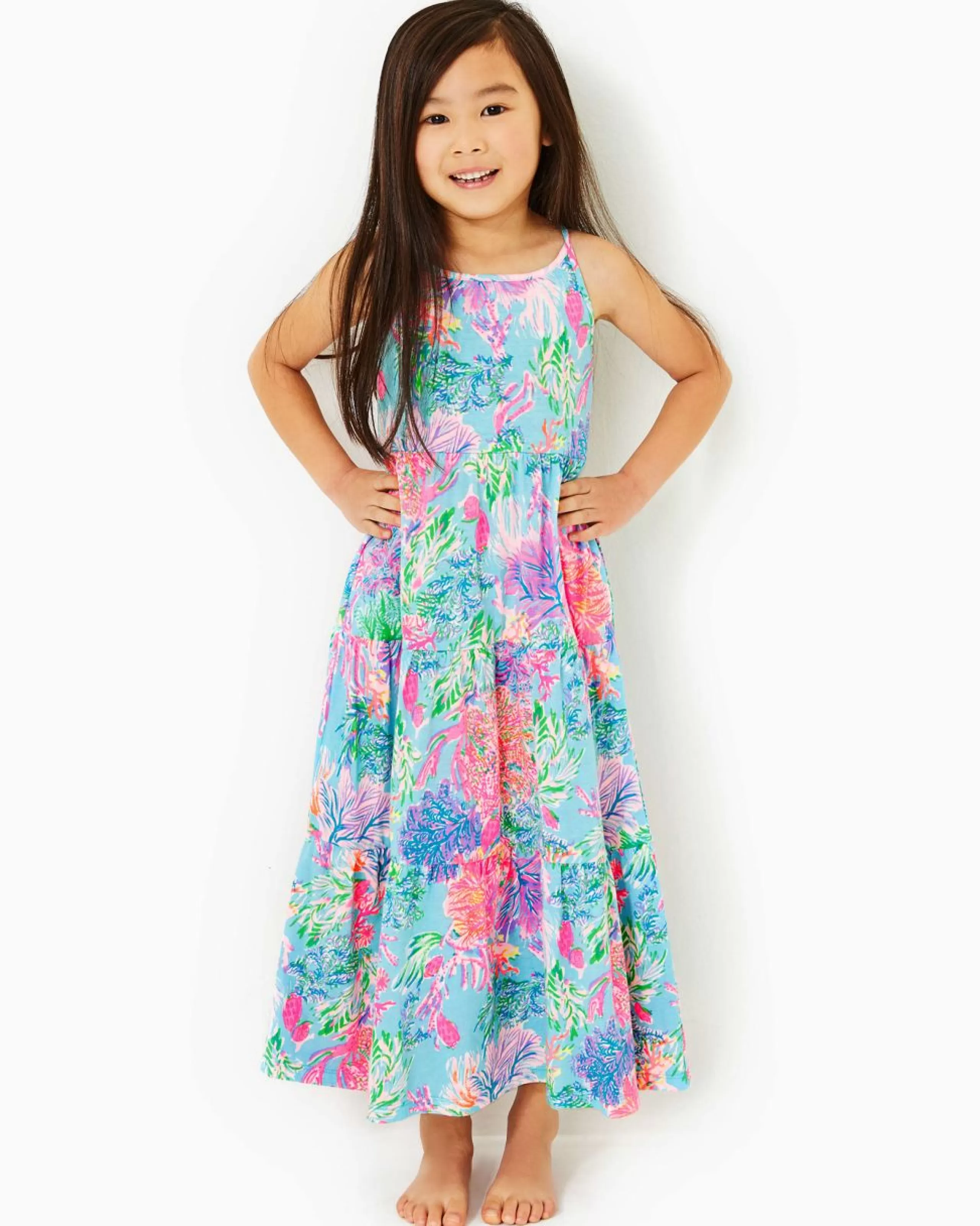 Fashion Lilly Pulitzer Girls Harleigh Maxi Dress Celestial Blue Cay To My Heart