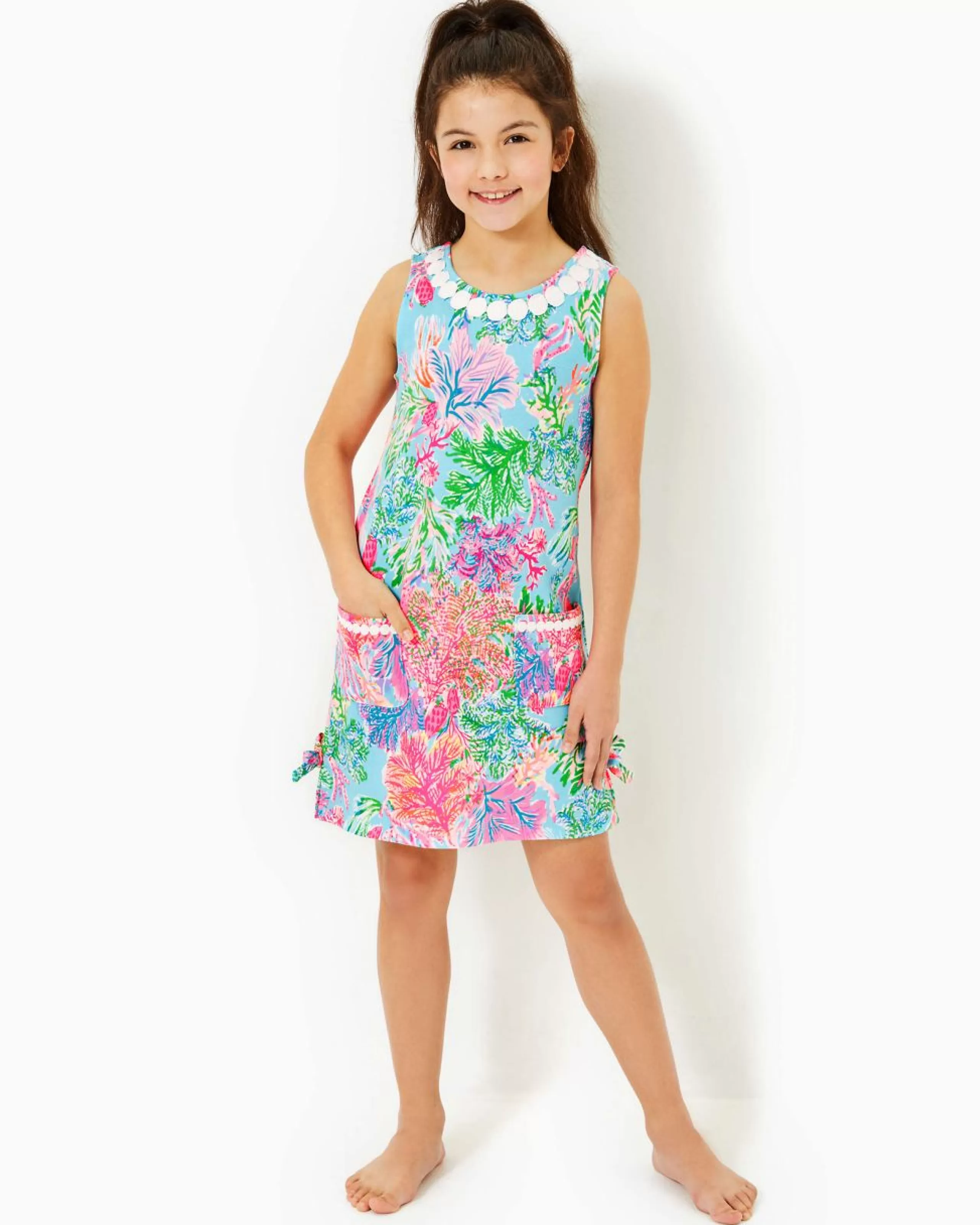 New Lilly Pulitzer Girls Little Lilly Knit Shift Dress Celestial Blue Cay To My Heart