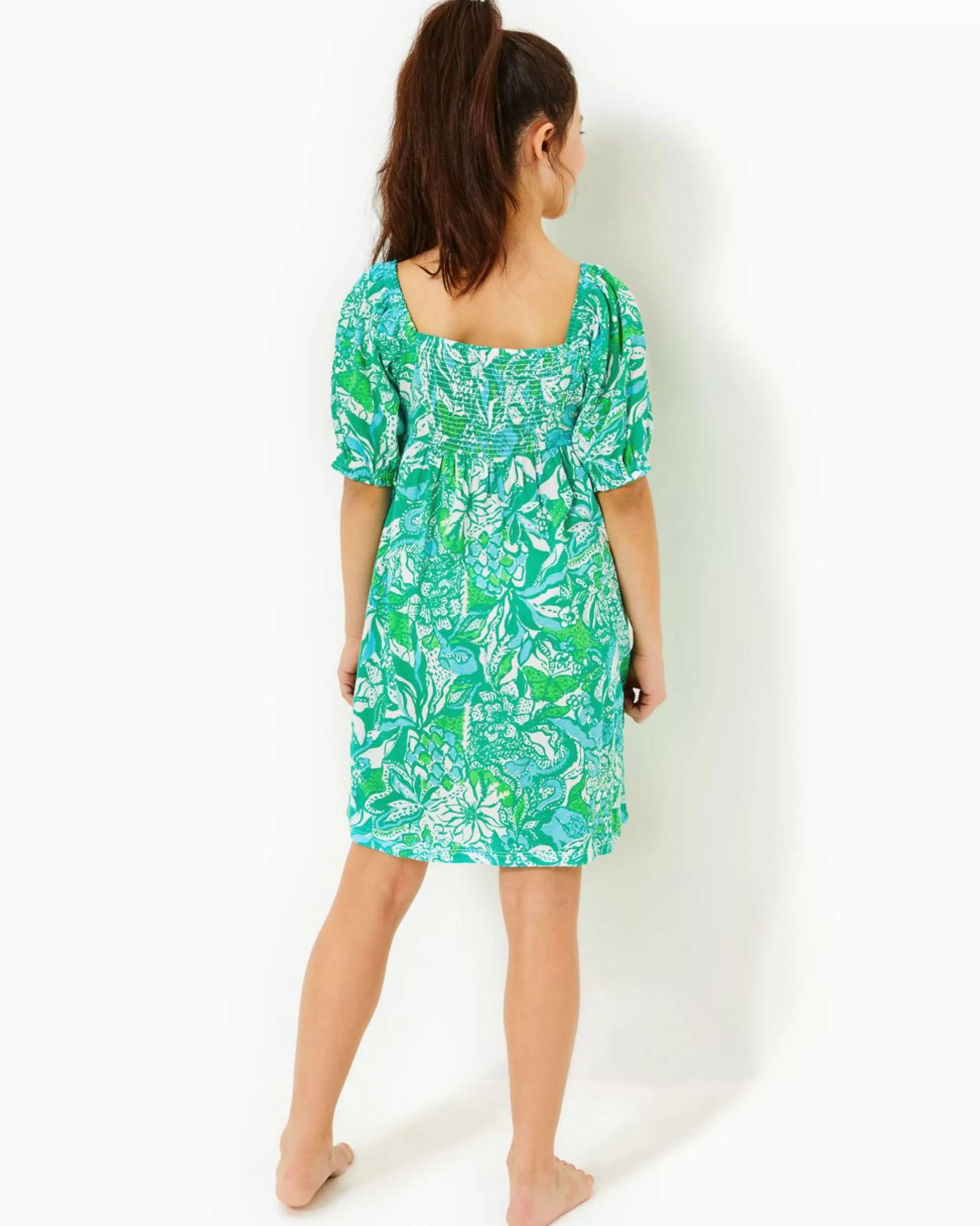 Clearance Lilly Pulitzer Girls Mini Delaney Dress Botanical Green Safari Sangria