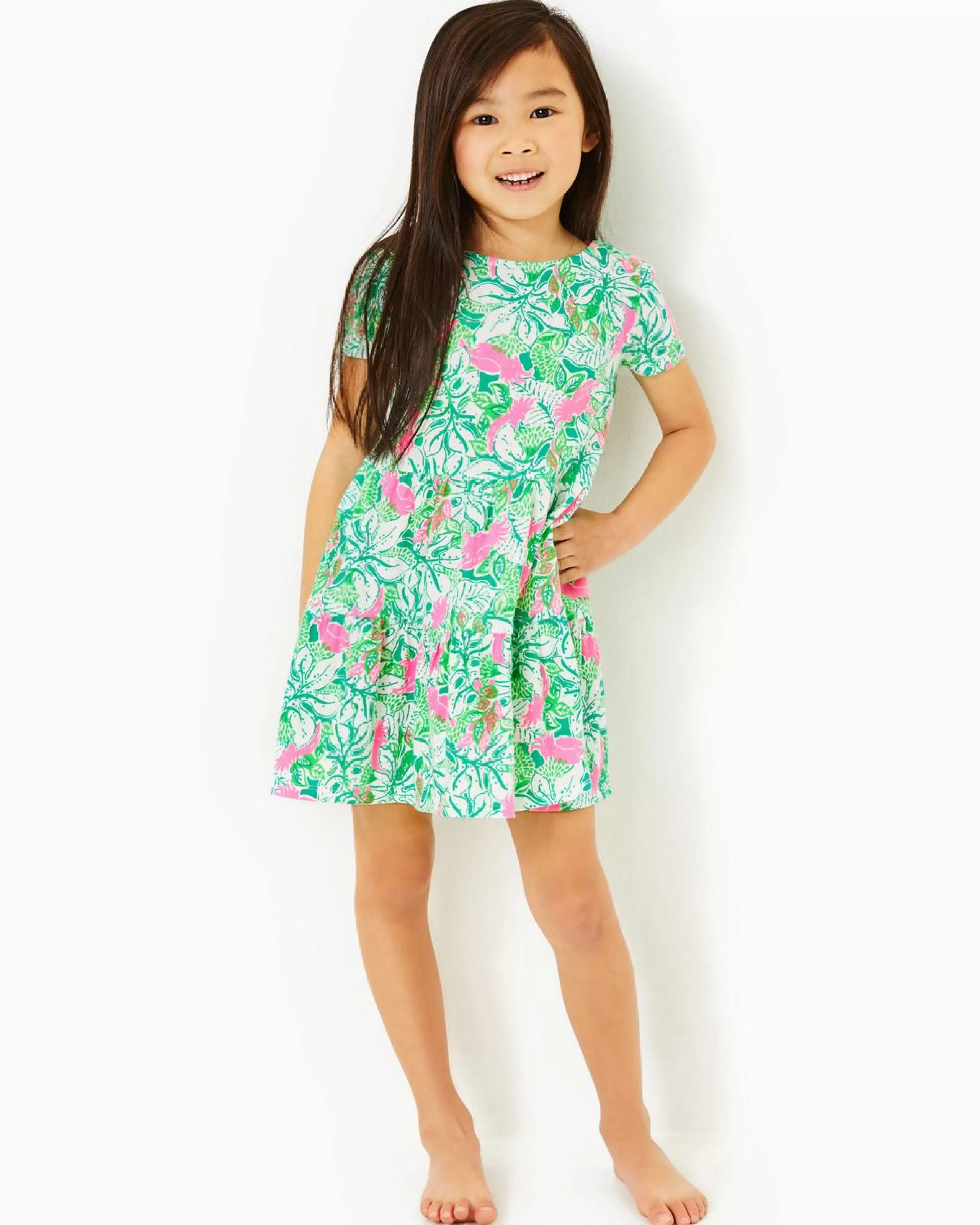 Sale Lilly Pulitzer Girls Mini Geanna Swing Dress Botanical Green Just Wing It