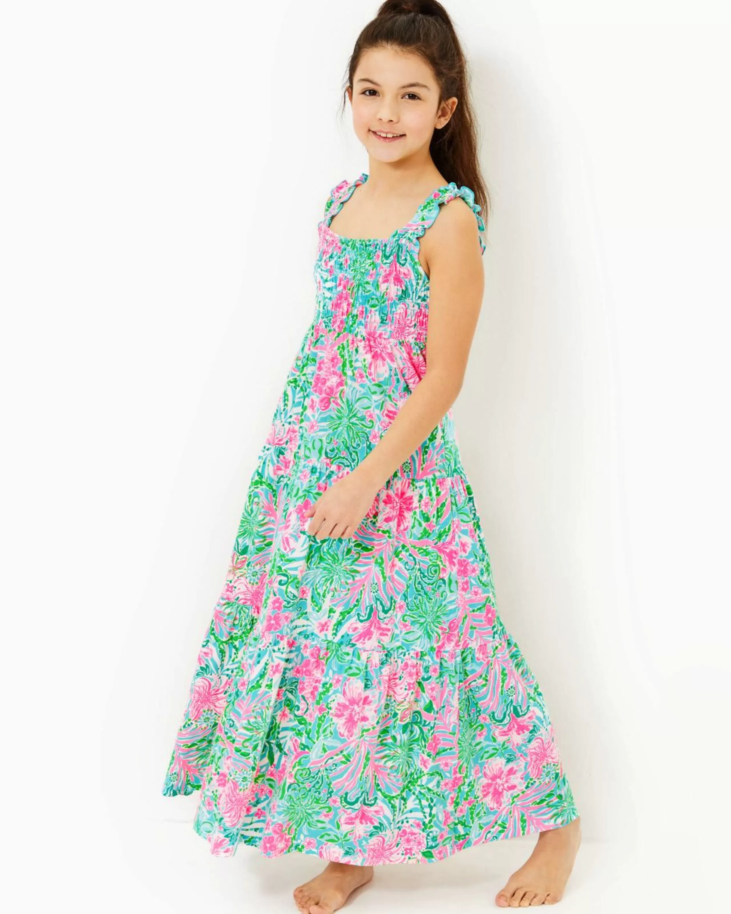 Shop Lilly Pulitzer Girls Mini Hadly Maxi Dress Amalfi Blue Leaf It Wild