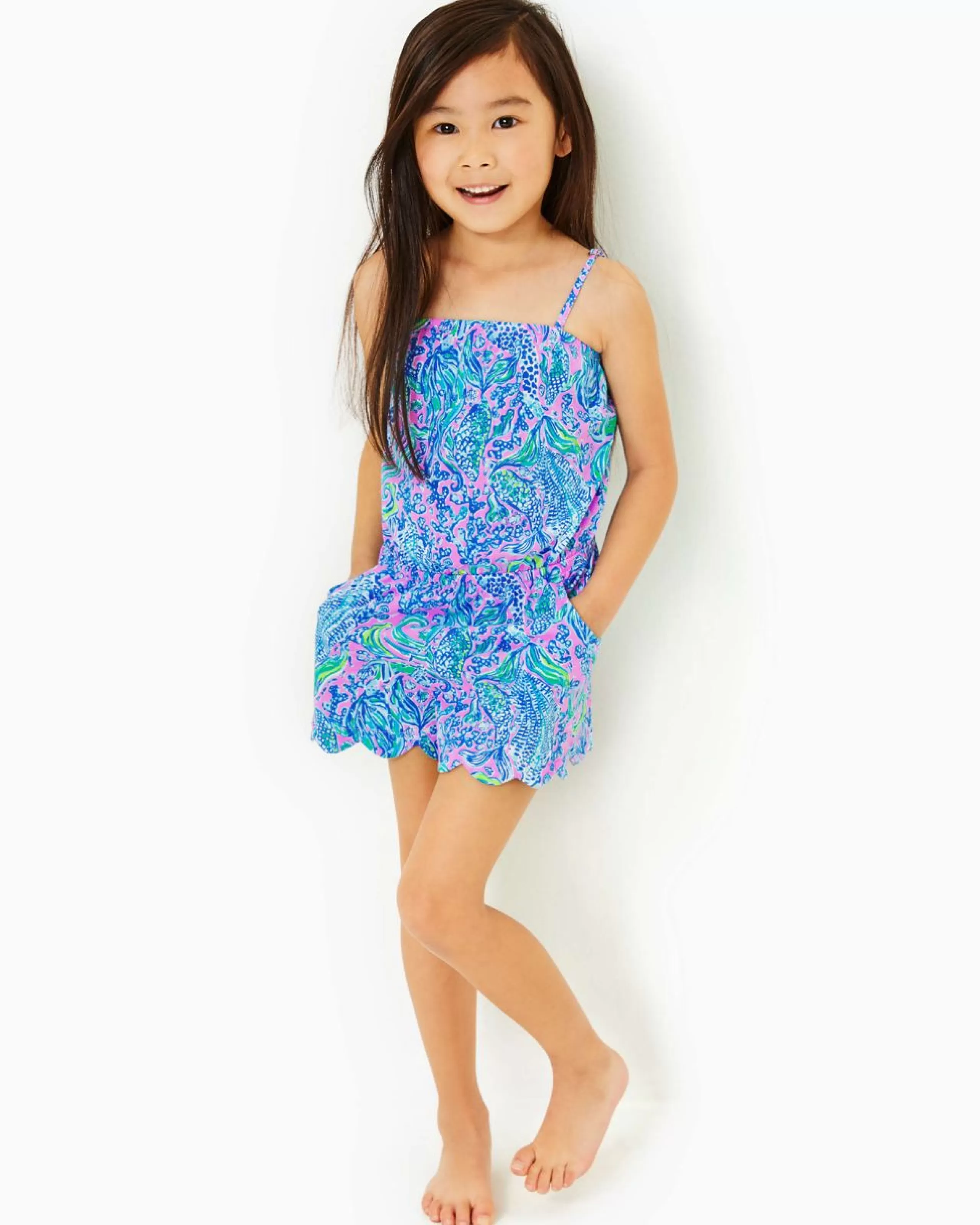 Discount Lilly Pulitzer Girls Mini Jace Romper Lilac Rose We Mermaid It