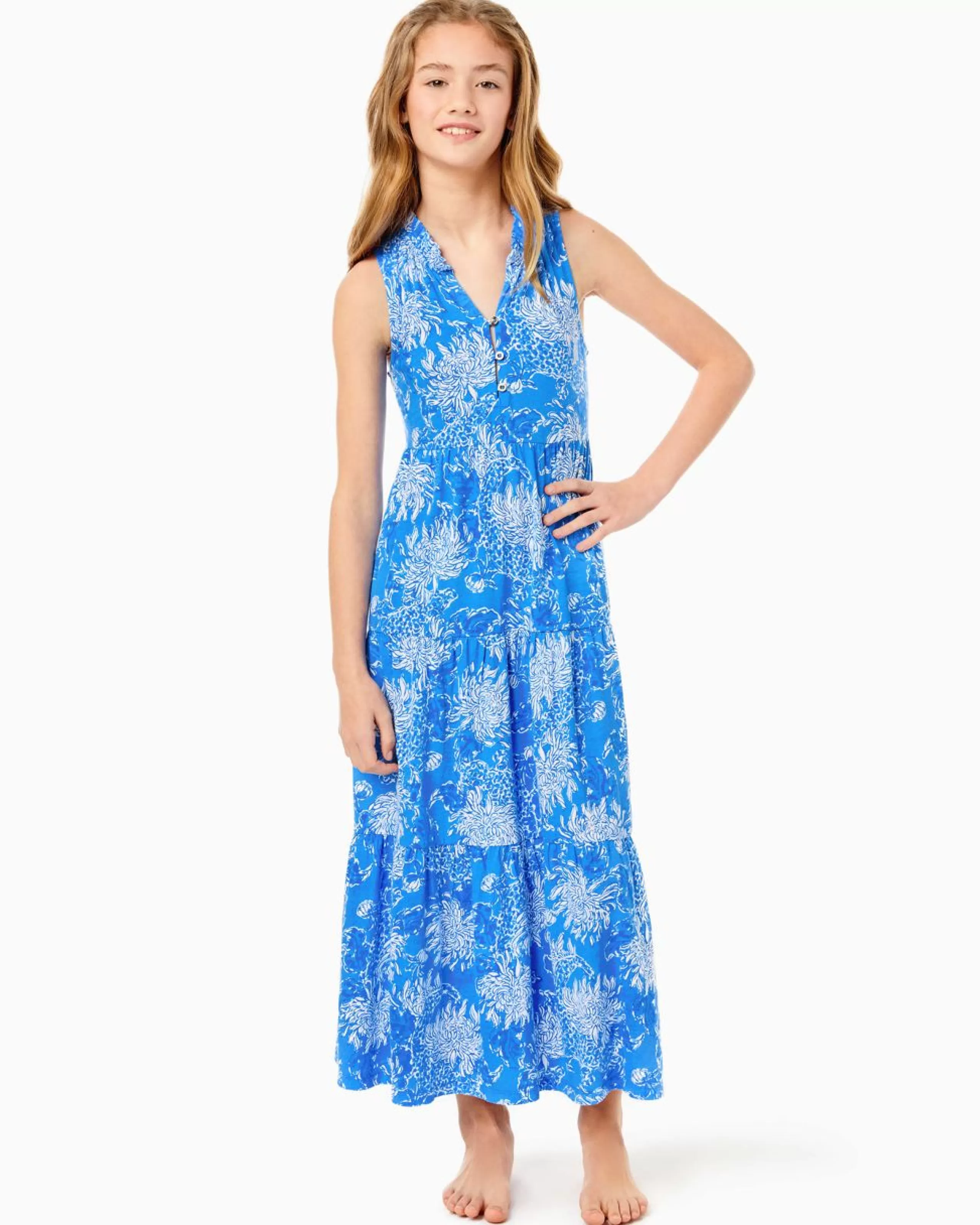 Discount Lilly Pulitzer Girls Mini Malone Maxi Dress Boca Blue Croc And Lock It