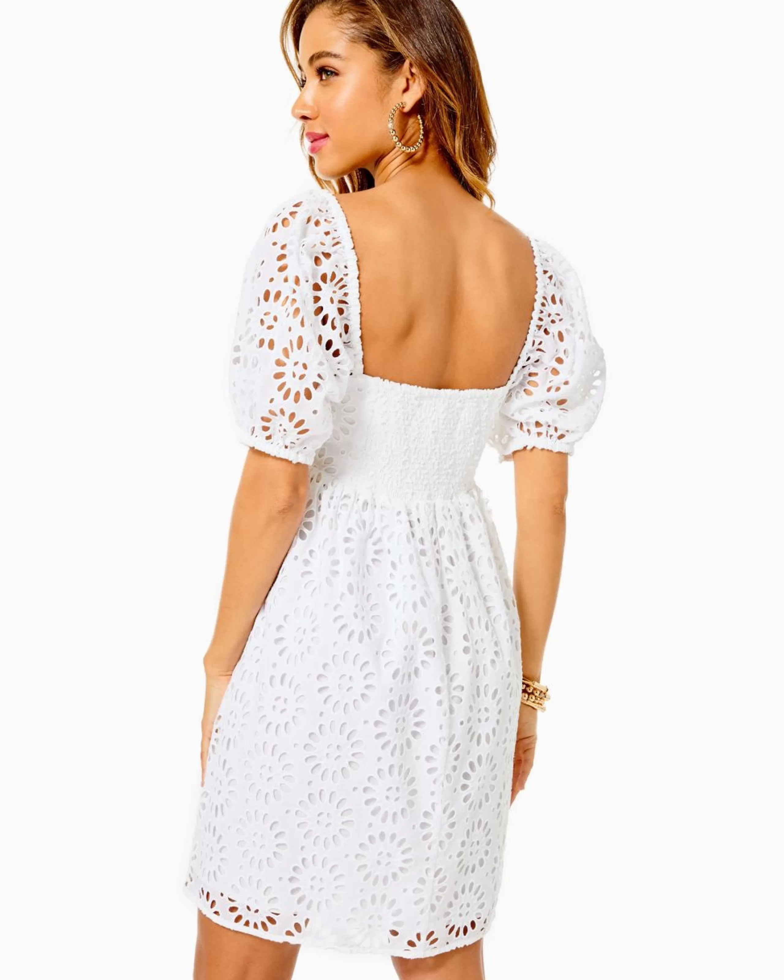 Cheap Lilly Pulitzer Kay Short Sleeve Eyelet Dress Resort White Oversized Pinwheel Eyelet