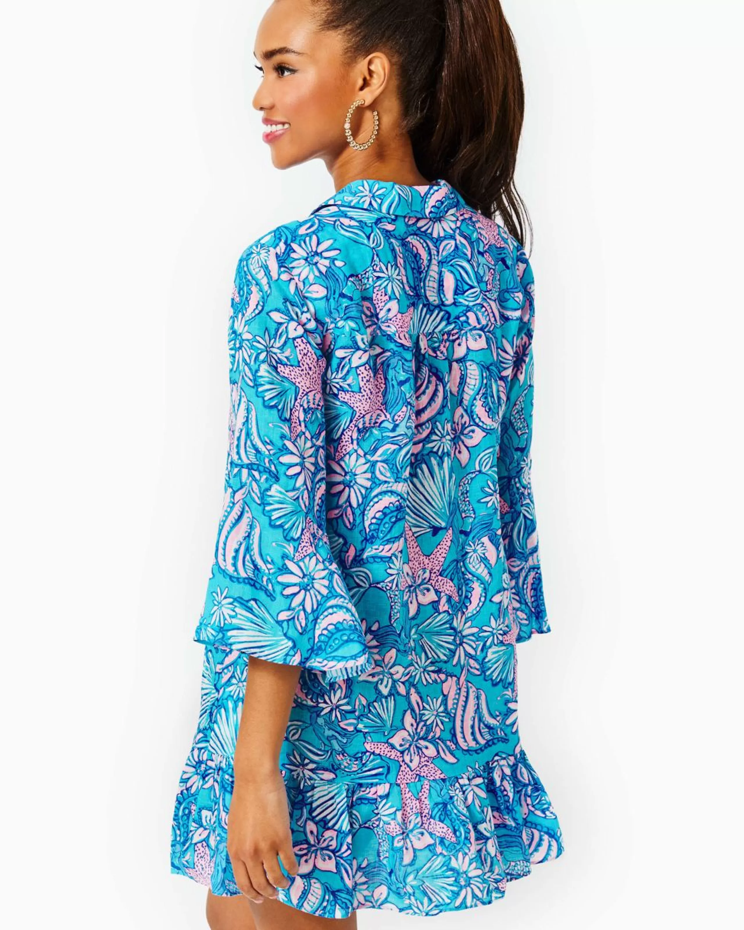 Hot Lilly Pulitzer Linley Collared Cover-Up Amalfi Blue Sound The Sirens