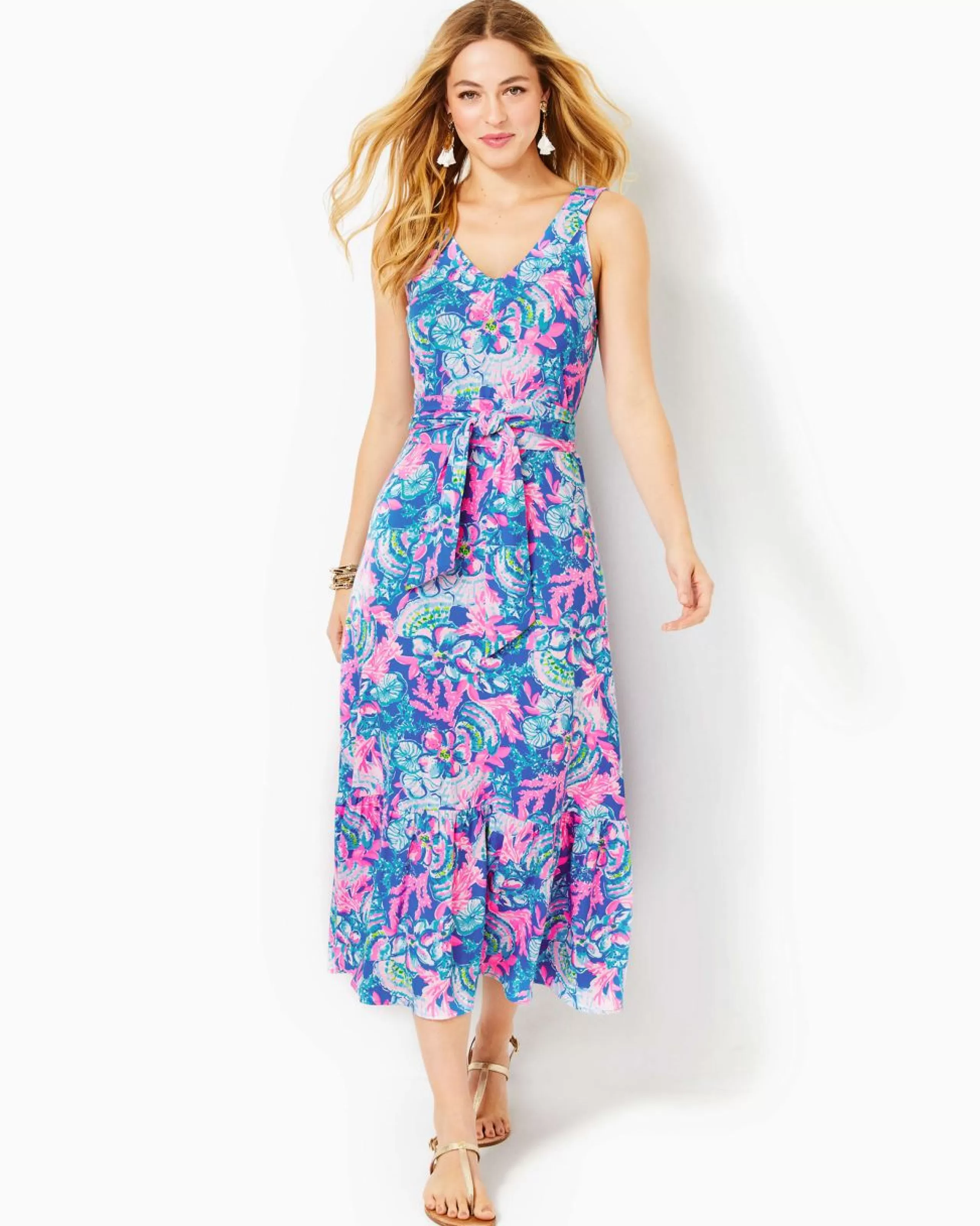 Shop Lilly Pulitzer Madsen Midi Dress Blue Tang Sitting Seaside