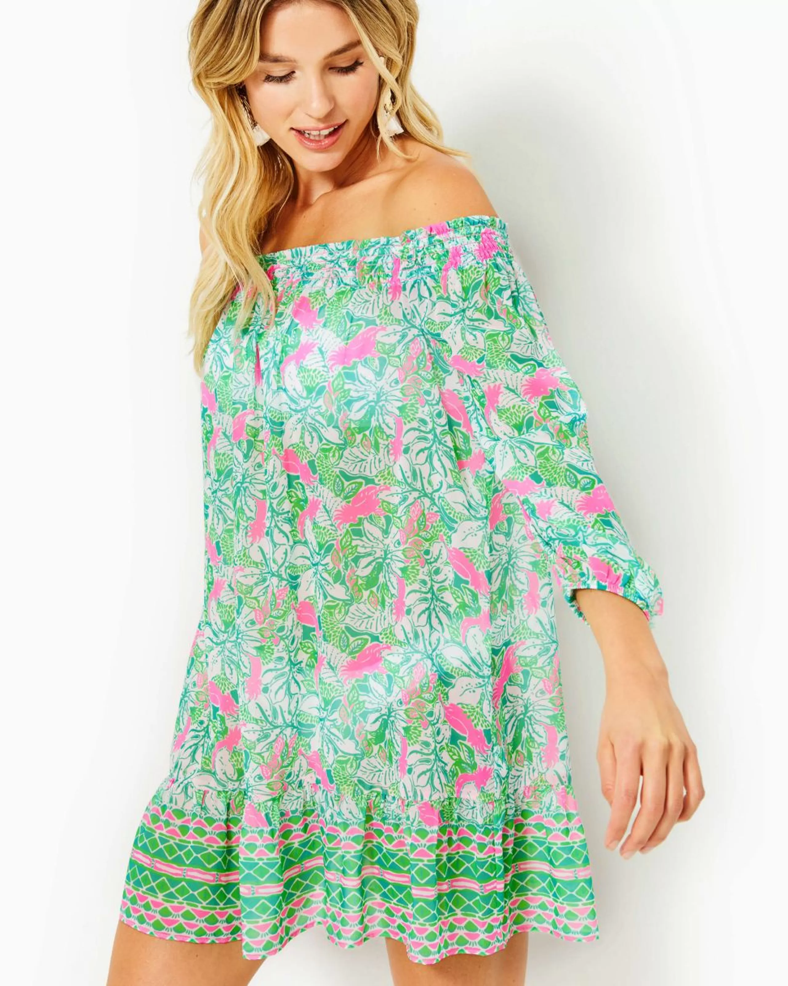 Hot Lilly Pulitzer Maribeth Cover-Up Botanical Green Just Wing It Engineered Coverup