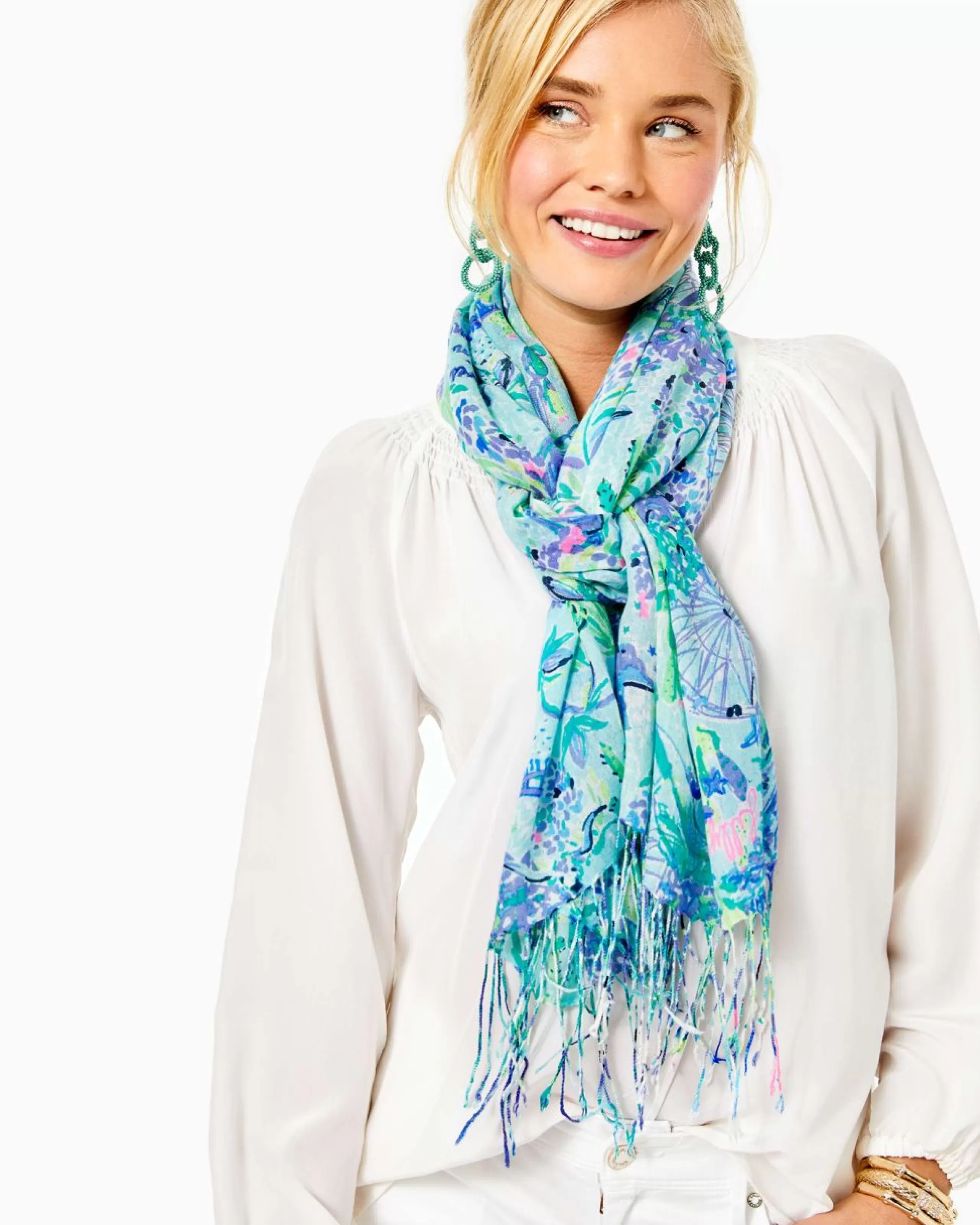 New Lilly Pulitzer Murfee Scarf Bayside Blue Lilly Loves Texas