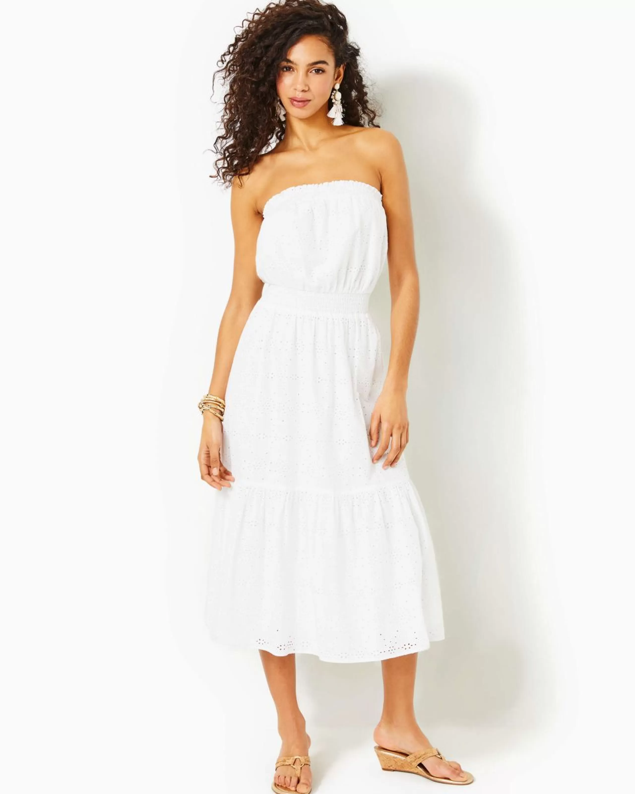 Store Lilly Pulitzer Nikole Strapless Eyelet Midi Dress Resort White Tidepool Eyelet