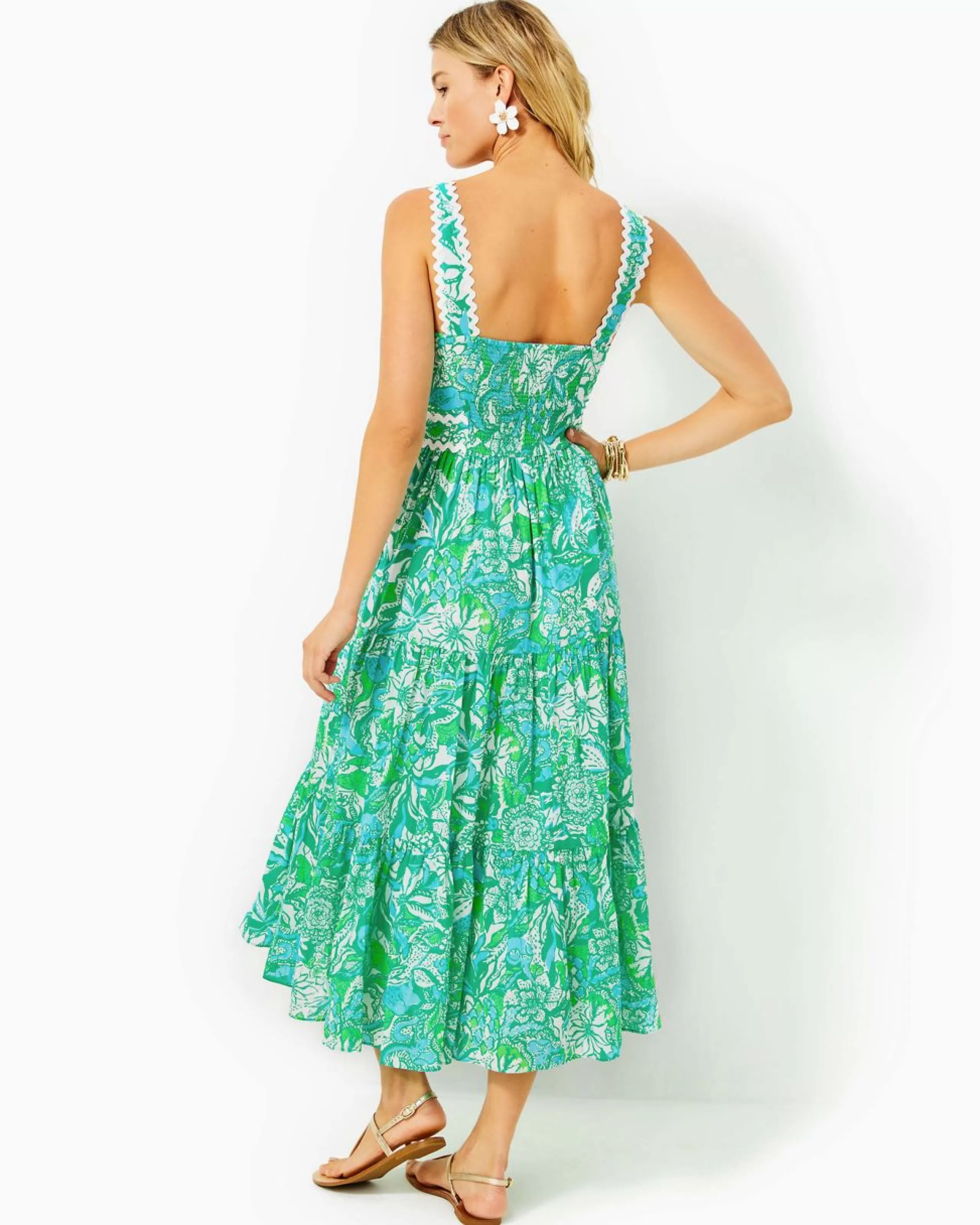 Flash Sale Lilly Pulitzer Pollie Midi Dress Botanical Green Safari Sangria