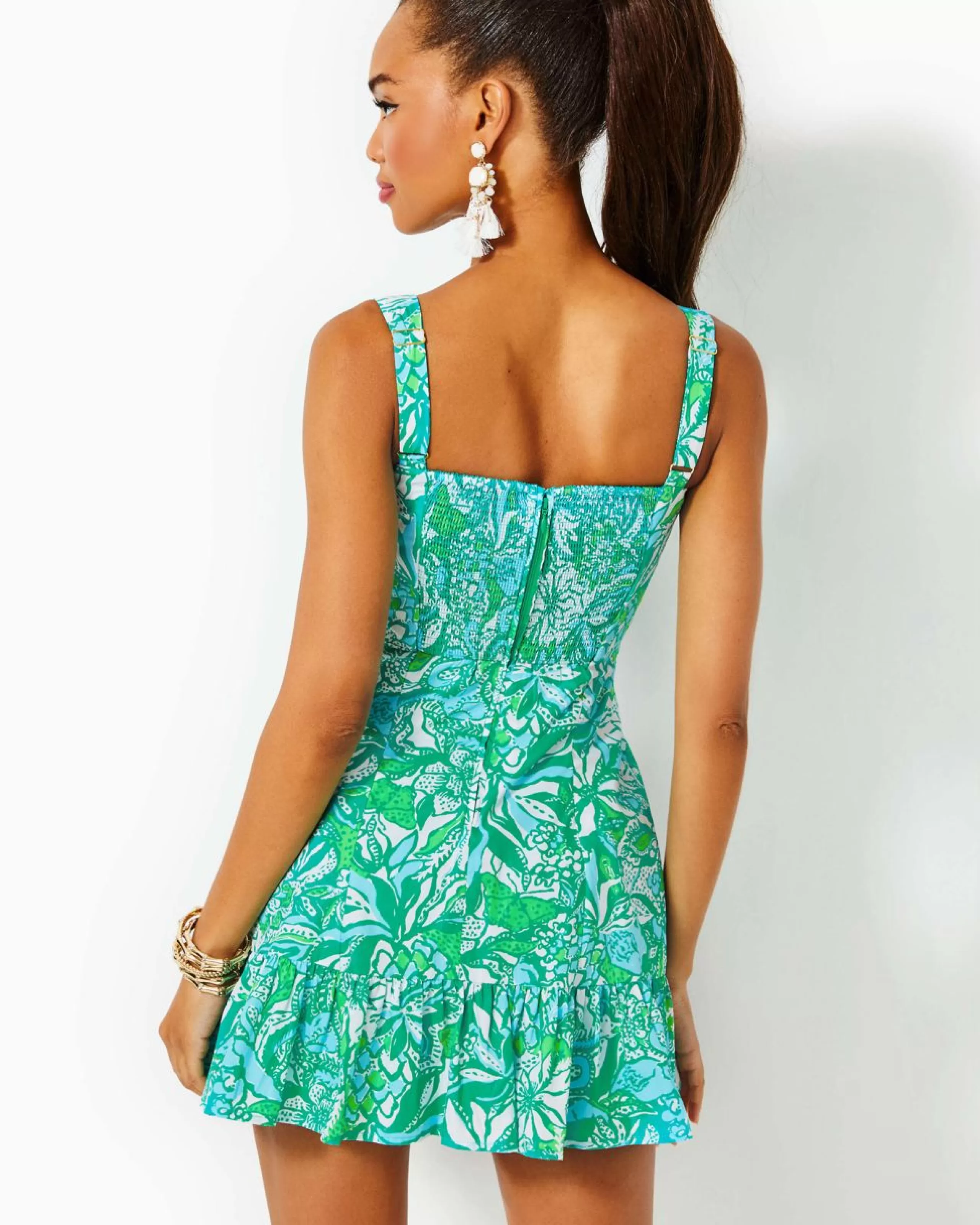 Online Lilly Pulitzer Rocko Cotton Romper Botanical Green Safari Sangria