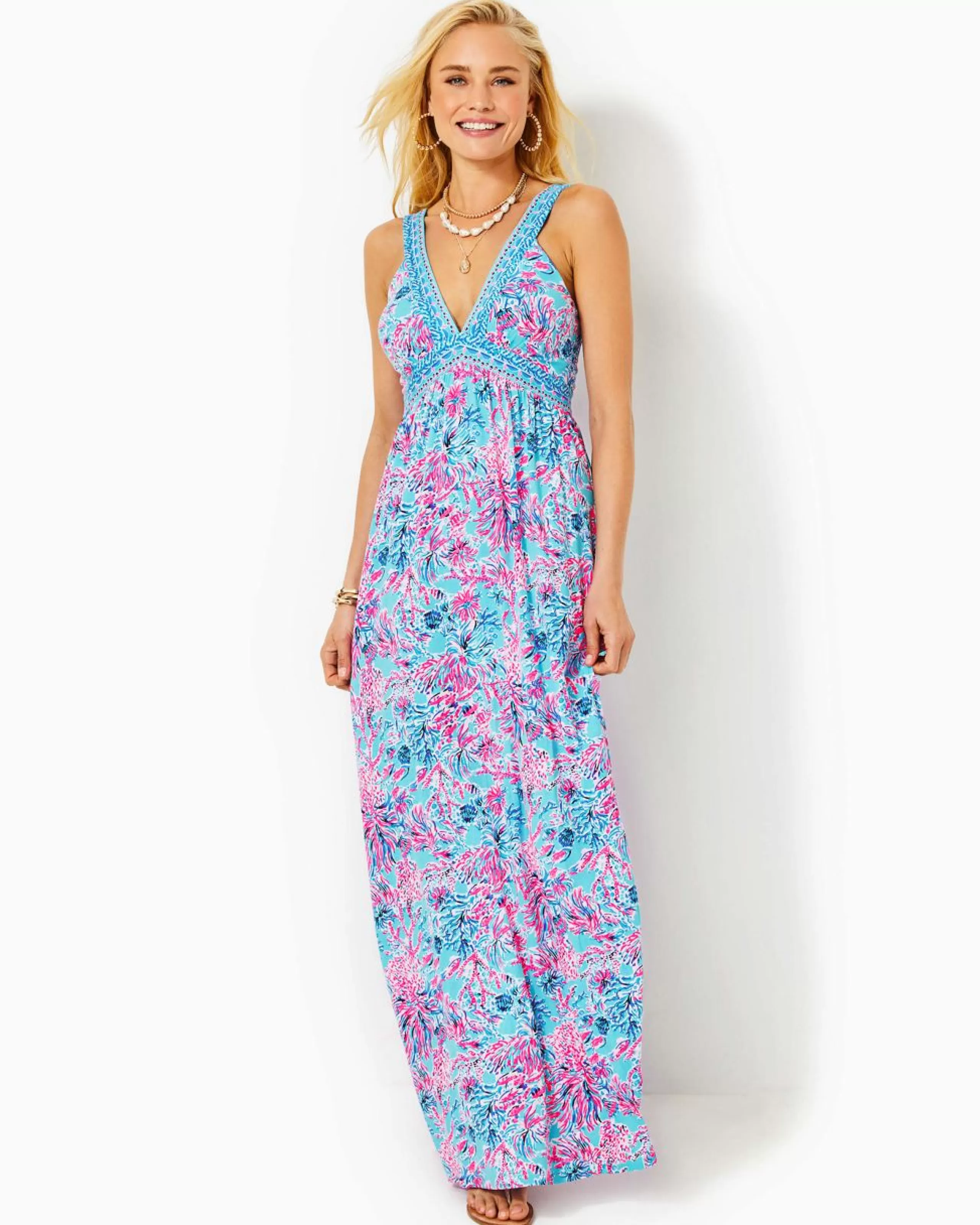 Online Lilly Pulitzer Serena V-Neck Maxi Dress Celestial Blue Seek And Sea Engineered Maxi