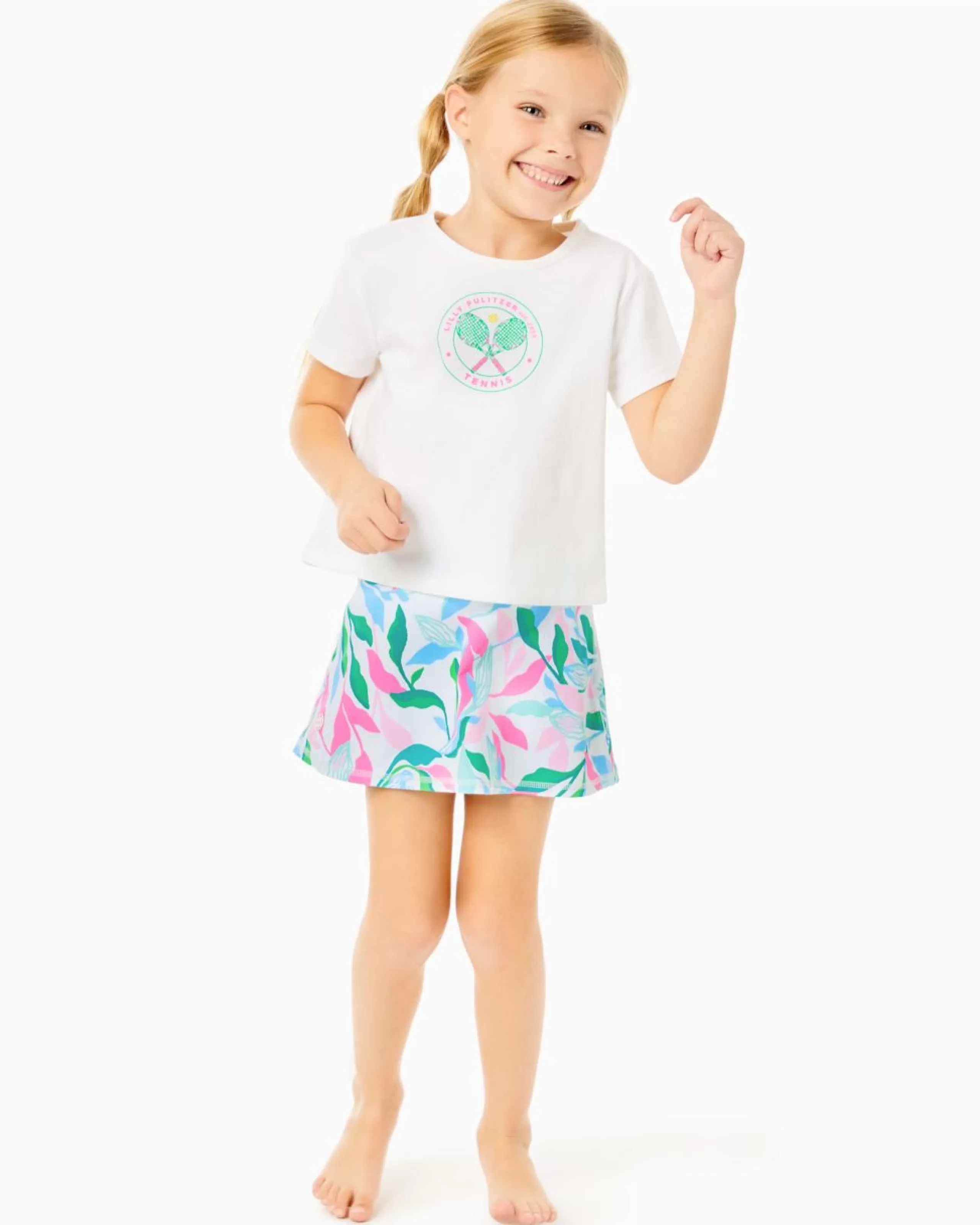 Discount Lilly Pulitzer Upf 50+ Luxletic Girls Mini Aila Skort Resort White Holding Court