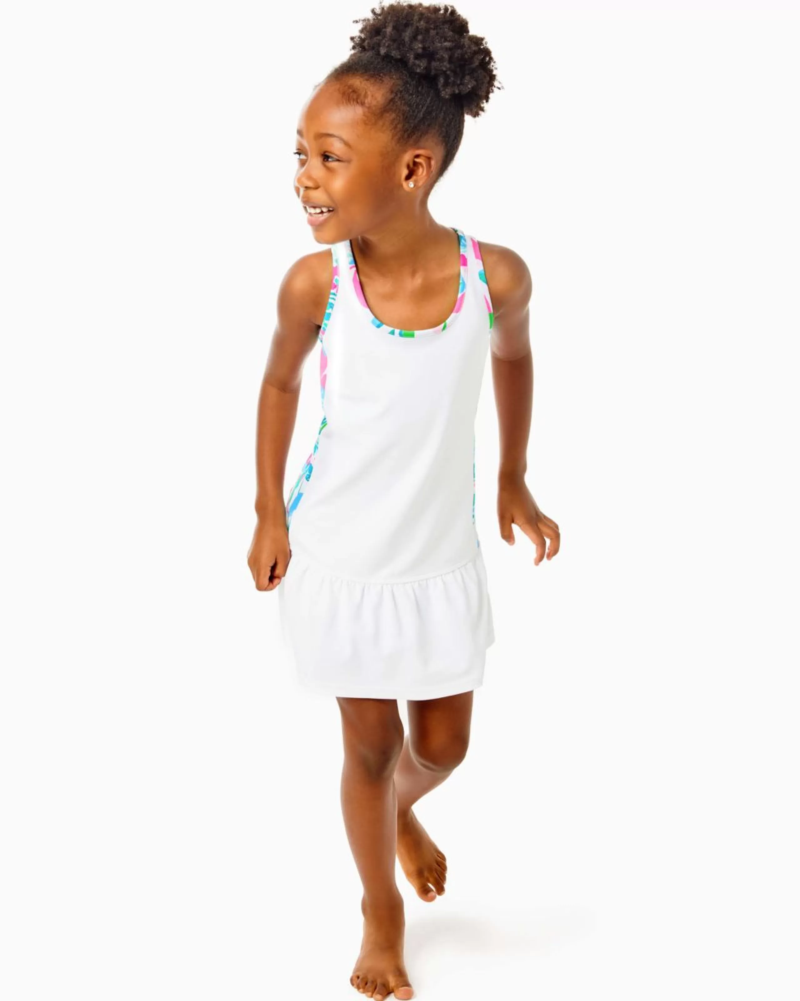 New Lilly Pulitzer Upf 50+ Luxletic Girls Mini Mixed Doubles Dress Resort White