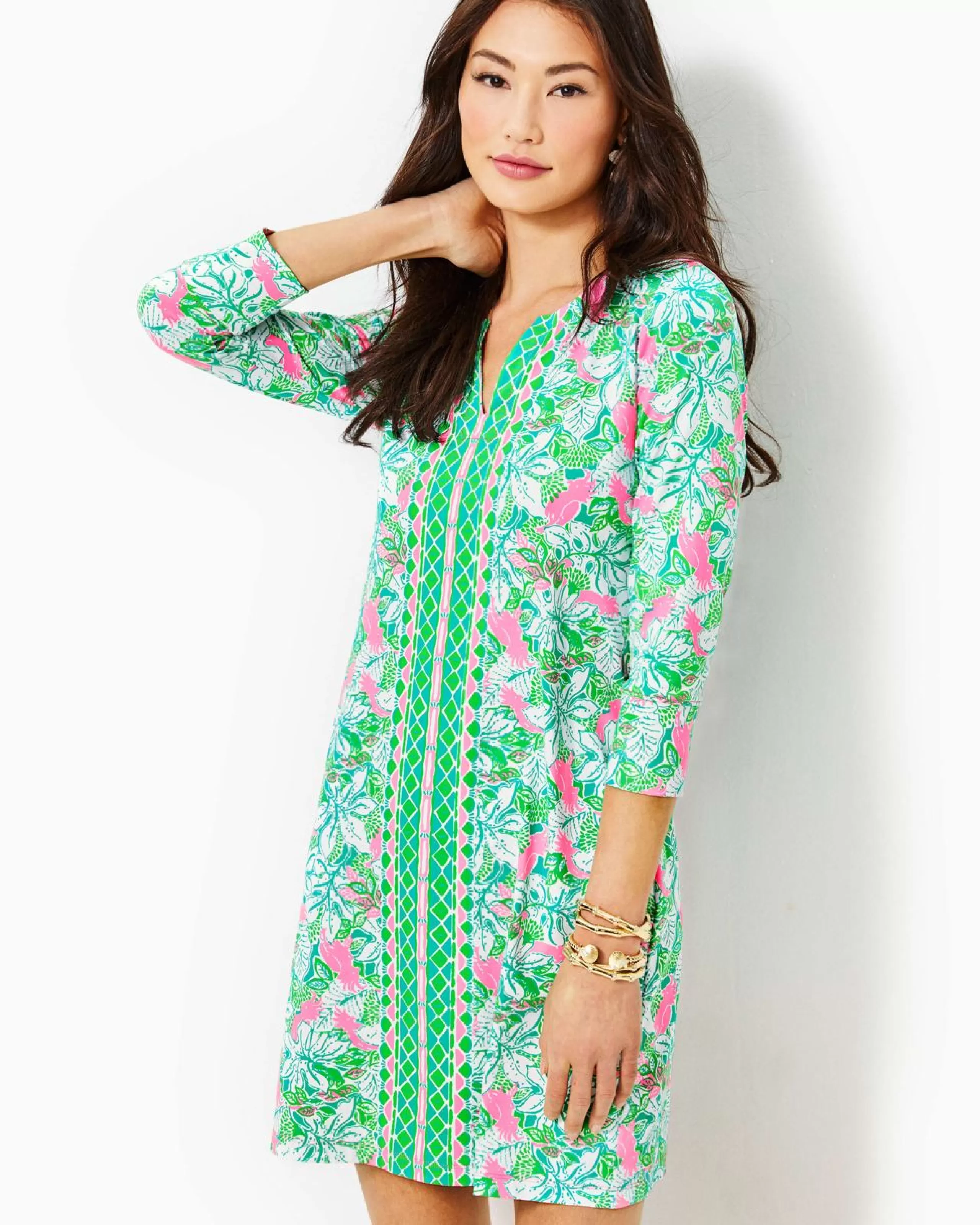 Best Sale Lilly Pulitzer Upf 50+ Nadine Chillylilly Dress Botanical Green Just Wing It Engineered Chillylilly