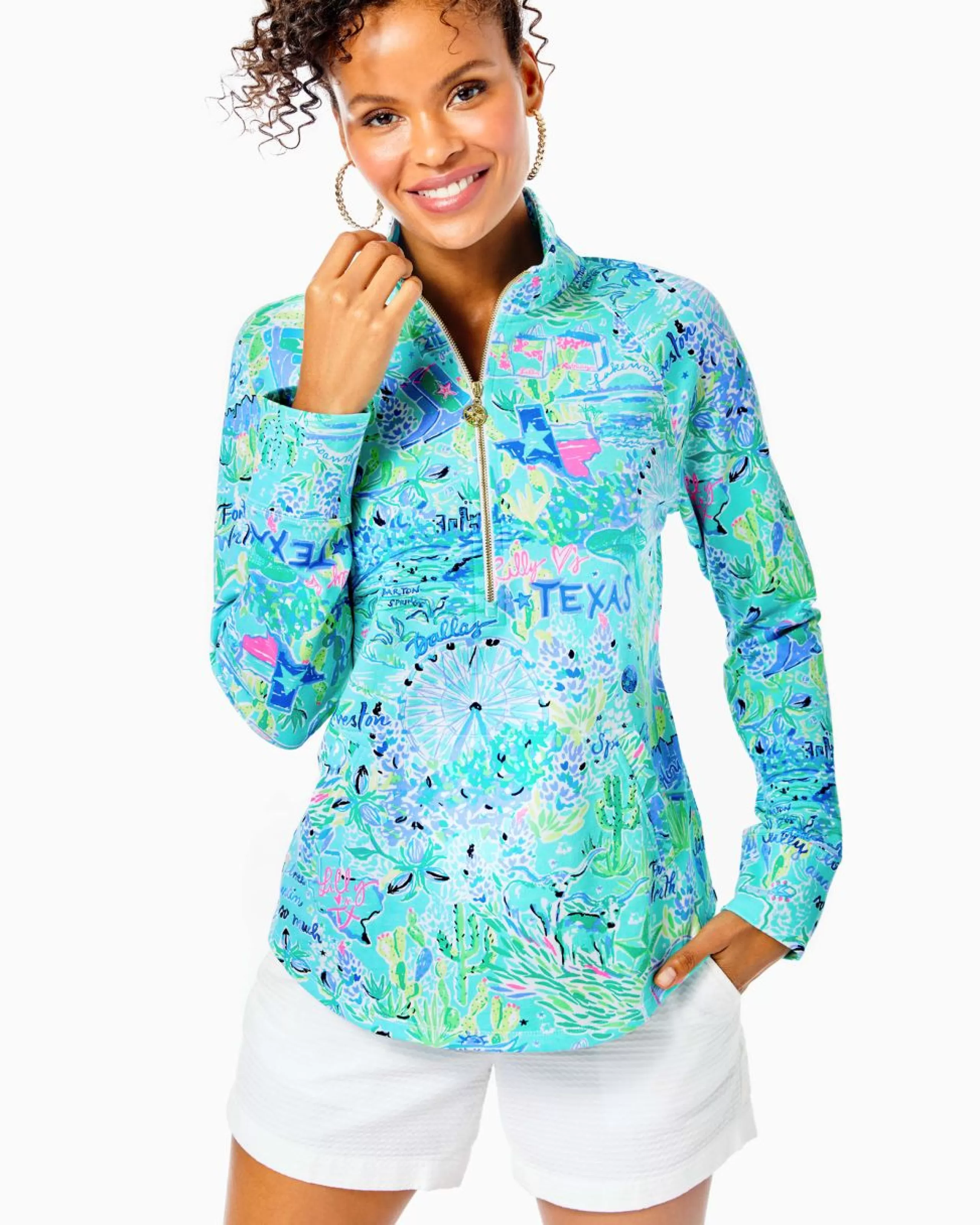 Best Sale Lilly Pulitzer Upf 50+ Skipper Popover Bayside Blue Lilly Loves Texas